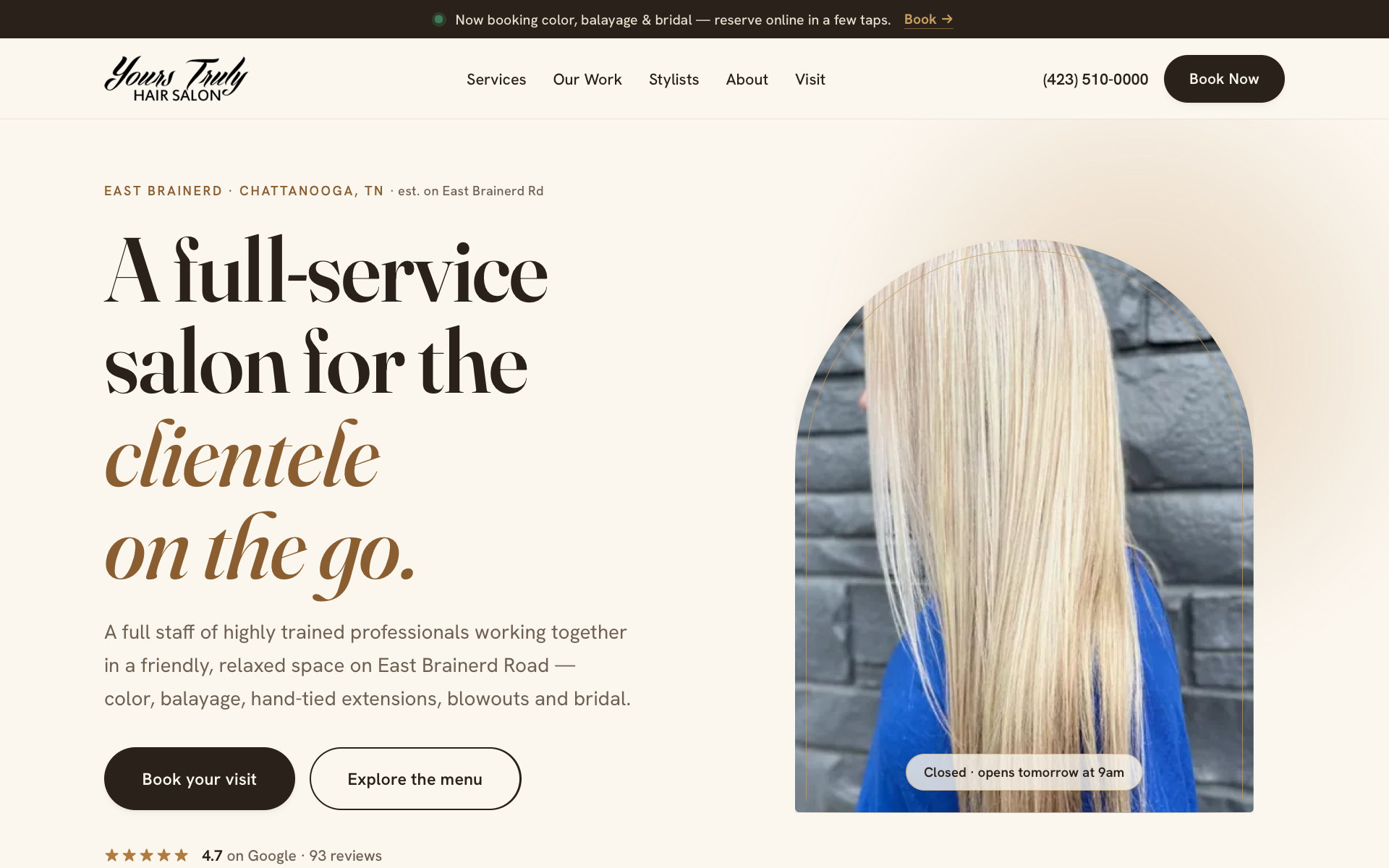 Redesigned Yours Truly Hair Salon website